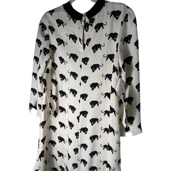 A.L.C. Womens Tiger Print Dress Round Neck Long Sleeve Ruffle Hem White Size S - Picture 4 of 8